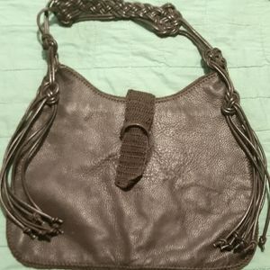 Carrie Forbes  designer pebbled leather handbag dark brown.